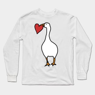 Left Facing Goose with Red Heart in Beak Long Sleeve T-Shirt